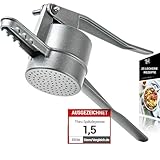 Thiru Spätzlepresse Lochdurchmesser ca. 3mm - Testsieger 2024-60 Tage risikofrei testen - Rundloch mit Schaumlöffel & Auflagerasten - Ideal für Spätzle, Kartoffelpüree, Säfte - Made in Germany