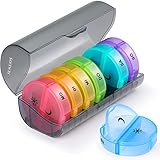 SUKUOS Tablettenbox 7 Tage Morgens Abends, Pillendose Rund 7 Tage 2 fächer, Handlicher und Feuchtigkeitsbeständiger Medikamentenbox Medikamentendosierer