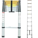 ANDIARBEIT Höhenangst Teleskopleiter aus Aluminium, kompakt & faltbar, max. Belastbarkeit 150 kg, rutschfeste Sprossen & gummierte Füße, für Haus & Garten (3,8 m)