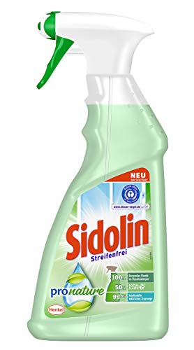 Sidolin Pro Nature, Glasreiniger, Sprühflasche, 500ml, pH-neutral mit 99,9% naturbasierten Inhaltsstoffen
