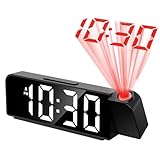 Projektionswecker für Schlafzimmer,Projektion Digitaler Wecker, Digitaler Wecker mit Projektion 180 °,Projektion Uhr mit Temperatur,Projektionsuhr mit LED Bildschirm
