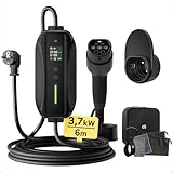 dé Typ 2 Ladekabel Schuko 3,68kW[1-phasig, 6m, 6-16A], EV Chargers mit Steuerbarer Digitalanzeige für Elektroauto, EV Ladegerät für 3008/508, C5X, DS7, GLA, Q3, X3, ZOE, ID.3, ID.4 und Anderen PHEV/EV