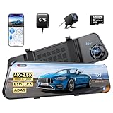 AZDOME 4K Spiegel Dashcam Auto Vorne Hinten mit 2.5K Rückkamera, 5G WiFi Autokamera, 64GB Karte enthalten, Super Nachtsicht Dash Cam, GPS, Sprachsteuerung, 12' IPS Touchscreen, 24H Parküberwachung
