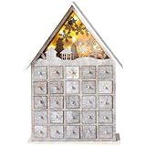 Weihnachts-Adventskalenderhaus aus Holz mit Schubladen, LED-beleuchtete Countdown-Nummer, Ornament, Desktop, neue Dekoration, Urlaub