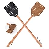 2 Stück Fliegenklatsche Leder, Fliegenklatsche Stabil mit Holzstiel, Insektenvernichter für Indoor Outdoor, Fliegentöter, Mückenklatsche, Mückenvernichter