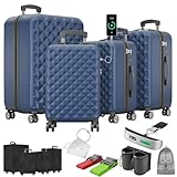 Onbest Premium Kofferset 4-TLG. – Hartschalenkoffer mit TSA-Lock, USB-Anschluss – 1x Kofferwaage, 2X Koffergurt, 4X Adresshänger, 1x Getränkehalter, 1x Schuhbeutel, 4X Staubschutzhüllen
