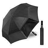 KNJOMZIE Regenschirm Sturmfest, 62 Zoll Automatischer Klappschirm mit Doppelüberdachung, Winddichter Golfschirm für Herren und Damen, Regenschirm Groß für Golf, Reisen und Alltag (Schwarz)