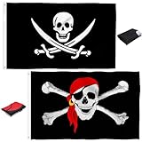 ElevaPulse 2er Pack Piratenflagge Outdoor - 90 x 150 cm - Hochwertige Piratenfahne für Piratenparty Kindergeburtstag, Halloween Jolly Roger Piraten Deko, Muster Wikinger Flagge