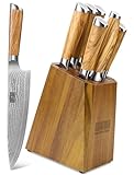 HOSHANHO Damast Kochmesser Set 7-teiliges, Japanischer VG-10 Superstahl Damaststahl Küchenmesser Set, Professionelles Küchenmesser mit Ergonomischer Griff
