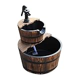 Outsunny Springbrunnen aus Holz Outdoor Gartenbrunnen Dekorationsbecken Ornamenten Pumpe Zimmerbrunnen Wasserspiel Brunnen für Garten Terrasse Rasen 44,5 x 44,5 x 58,5 cm Dunkelbraun