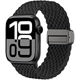 Maledan Neuestes Geflochten Armband Kompatibel mit Apple Watch Armband 45mm 46mm 44mm 42mm(Series 3/2/1) 49mm, Solo Loop Magnetisch Band für iWatch Series 10 9 8 7 6 5 4 3 2 1 SE Ultra, Schwarz