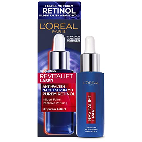 L'Oréal Paris Retinol Serum, Anti-Falten Nacht-Serum, Mit Vitamin A, pflegendem Öl & Hyaluronsäure, Revitalift Laser, 30 ml