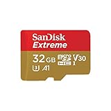 SanDisk Extreme 32 GB microSDHC Memory Card + SD Adapter with A1 App Performance + Rescue Pro Deluxe, Up to 100 MB/s, Class 10, UHS-I, U3, V30, Red/Gold