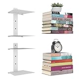 Mefirt Unsichtbare Bücherregale, 4 Stöckiger Vertikaler Bücherturm, Schwebendes Bücherregal für die Wand, Verstecktes Bücherregal aus Metall für das Schlafzimmer, Dekoration im Heimbüro, 2er Set, Weiß