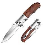 KNIFRTISAM Klappmesser, Taschenmesser, Outdoor Messer, Einhandmesser, Scharf 3Cr13 Edelstahl Klinge, Rotes Sandelholz Griff, Survival Messer, EDC Messer, Outdoormesser mit Taschenclip & Liner-Lock