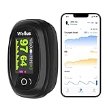 Wellue Pulsoximeter Fingeroximeter mit Bluetooth, Sauerstoffmonitor Finger Erwachsene mit App, Überwachung der Blutsauerstoffsättigung und Herzfrequenz, mit Alarm und Batterie