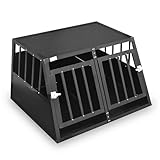 Defacto Hundetransportbox Alu Hundebox Reisebox Autobox Gittertür abschließbar Aluminium Transportbox für Hunde Tiertransportbox (Schwarz, (XXL) 95X85X69 cm)