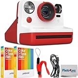 Polaroid Now 2. Generation I-Type Sofortbildkamera (rot) Bundle mit Polaroid-Farbfilm für I-Type x2 und Kamera-Objektivtuch (4 Stück) (rot)