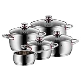 WMF Quality One Topfset Induktion 5-teilig, Kochtopf Set mit Glasdeckel, Cromargan Edelstahl poliert, Induktions Töpfe Set unbeschichtet, Dampföffnung