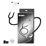 Scian Leichtes Stethoskop für Ärzte, Krankenschwestern, Studenten, Erwachsene, Einkopfstethoskope mit schwarzem Rohr, silbernes Bruststück-Headset für den Heimgebrauch (Black)