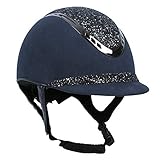 QHP Reithelm Glitz Mikrofaser mit glitzerndem Oberteil, Abnehmbarer Riemen (55/56, Navy)