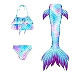 2025 „Schwanz-Badeanzug für Kinder Erwachsene, realistisches Schwimm-Monoflossen-Bikini-Set mit hoch taillierter Hose Oberteil“ Druck Schwarz Druck (Dark Blue, 12-13 Years)