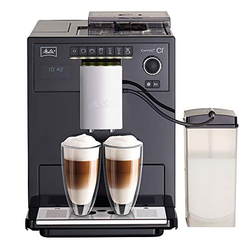 Melitta Caffeo CI E970-103, Kaffeevollautomat mit Milchbehälter, Zweikammern-Bohnenbehälter, One Touch Funktion, Schwarz