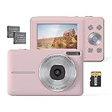Camnoon 1080P 44 MP Digitalkamera Camcorder Autofokus 2,5 IPS-Bildschirm 16X Digitalzoom Anti-Shake-Gesichtserkennung, Lächelnerfassung mit 32 GB TF-Karte 2 Batterien, Geschenk für Kinder (Rosa)