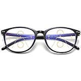 KOOSUFA Gleitsichtbrille Progressive Multifokus Lesebrille Damen Herren Anti-Blaulicht Sehhilfe Retro Lesehilfe Anti Müdigkeit Brille 1,0 1,5 2,0 2,5 3,0 3,5 4,0 Schwarz, 1.5