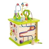 Hape Motorikwürfel „Kleine Tierchen“ aus Holz Multifunktions-Spielwürfel | Lernspielzeug aus Holz für Kleinkinder I fünfseitiges Busy Board I Montessori Spielzeug ab 1 Jahr