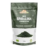 Spirulina Pulver Bio 100g. Natürliches und rohes Spirulina-Algen Pulver. Vegan und rein. In Indien in Tamil Nadu kultiviert. Ideal für Getränke, Smoothies und Rezepte.