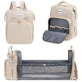 Barmøya 2-in-1 Wickelrucksack mit Wickelablage | Wasserabweisender Wickelrucksack mit isolierten Flaschenhaltern, Laptopfach und viel Stauraum | Inkl. Stabilisator-Stangen (Beige)
