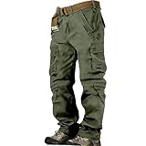 Teenager Mädchen Hose Herren-Cargohose, Cargohose, Wanderhose, 8 Taschen, einfarbig, bequem, atmungsaktiv, Outdoor, täglich, Ausgehen, Baumwolle, modisch, Freizeithose Wanderhose (Green, 38)