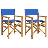 vidaXL Regiestühle 2 STK. Klappbar Blau Massivholz Teak, klappbarer Regiestuhl, Camping-Regiestuhl, Klappstuhl, Outdoor-Regiestuhl, Garten-Regiestuhl