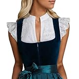 Generisch Damen Midi Dirndl Trachtenkleid Trachtenrock Trachtenmode Oktoberfest Outfit, Damen Dirndlbluse Spitze Trachtenbluse Kurzarm Weiß Oktoberfest V-Ausschnitt Elegante Cosplay Kleidung Bluse