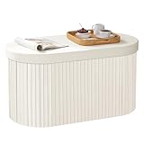 WOLTU Sitzbank mit Stauraum, Sitztruhe faltbar mit Deckel, Sitzbank aufbewahrungsbox, Truhenbank, Polsterbank rund aus Velvet MDF, 76x38x38 cm, Creme