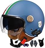 Bluetooth-Offener Helm, Halber Motorradhelm, ECE-Geprüfter Motorradhelm Mit Sonnenblende, Vespa-Motorradhelm, Retro-Vintage-Stil, Für Kinder, Jugendliche, Männer Und Frauen J