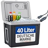 TOM 2in1 XXL Kühlbox 40l mit Kühl- und Heizfunktion – elektrische Coolbox mit Rollen – 230V & 12V Strom Anschluss – Elektrisch – für Auto, Camping, Wohnwagen & Co – Plus Geschenk (Grau)