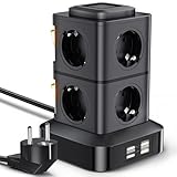 OLEKE 8 Fach Steckdosenleiste 4 USB Mehrfachsteckdose Steckdosenturm Multi Steckdosen Steckerleiste Verlängerte Kabelüberspannungs- und Kurzschlussschutz-Netzteilplatine