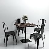 MOBCANT Bistrotisch MDF und Stahl Quadratisch 80 x 80 x 75cm Dunkle Esche, Bartisch Table Esstisch Essen Tisch Verwendbar für Speisesaal Hotel Wohnzimmer Wohnung