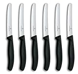 Victorinox Swiss Classic, Frühstücksmesser, Brötchenmesser Set 6teilig, Scharfe Klinge, Wellenschliff, 11 cm, Kunststoffgriff, Rostfreier Stahl, schwarz