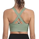 Leversic Sport BH Damen Push up, Sports Bra Ohne Bügel Sport BH Rückenfrei, mit Breiten Trägern für Besseren Halt und Unterstützung, 1pc-Grün, M