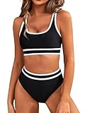 Genfien Bikini-Sets für Damen High Waist Bikini mit Hoher Taille Bademode Bauchkontrolle Bikini Sets Colour-Blocking Push Up Badeanzug