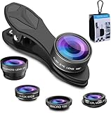 BAONUO 5-in-1 Linse für Handy Kamera,Handy Camera objektiv,0.63X Weitwinkelobjektiv und 15X Makroobjektiv + 198° Fischaugenobjektiv, für iOS und meisten Android Smartphone