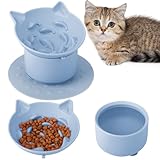 Partideal Anti Schling Napf Katze Erhöht,katzennapf erhöht Antischlingnapf Katze, Slow Feeder Katze Nassfutter,Blau Katzen Napf Mit Anti Rutsch Matte für Katzen und Kleine Hund
