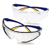 S&R Schutzbrillen Set, 2 bequeme Sicherheitsbrillen, COMFORT-Line, kratzfestes Polycarbonat, stoßfest, EN 166, verstellbare Bügel, transparent, EN 166, UV 400 Schutz, Schutzhülle, Tuch