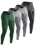 ATTIQOZI 4 Pack Thermounterhose Herren Lang Unterhosen Männer Thermounterwäsche Warm Innenfleece Skiunterwäsche Winter Leggings Unterziehhose Herren Fußball Dunkelgrau/Grau/Grau/Grün M