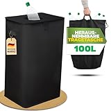 COTTARA® Pfandflaschen Sammelbehälter mit Deckel und Tragetasche | Pfandbehälter mit Einwurf | Idealer Flaschen organizer Pfandsammler Flaschensammler Leergut Sammelbehälter für Küche schwarz