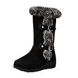 Luckywaqng Schneestiefel Damen Plateau Niederung Halbstiefel Mit Schnalle Klassisch Stylisch & Praktisch Winterschuhe Wasserdichte Winterstiefel Warm Gefütterte Wildleder Schlupfschuhe Kurzstiefel