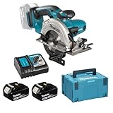 Makita Akku-Handkreissäge 51 mm, (18 V/5 Ah, 2 Akkus und Ladegerät im Makpac), DSS501RTJ, Schwarz, Blau